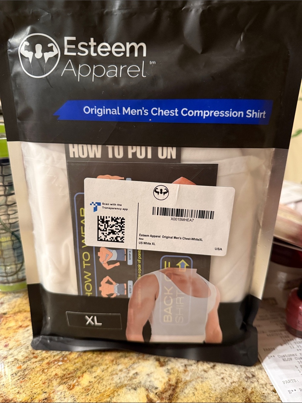 Men's White Chest Compression Undershirt - XL